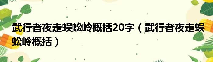 武行者夜走蜈蚣岭概括20字（武行者夜走蜈蚣岭概括）