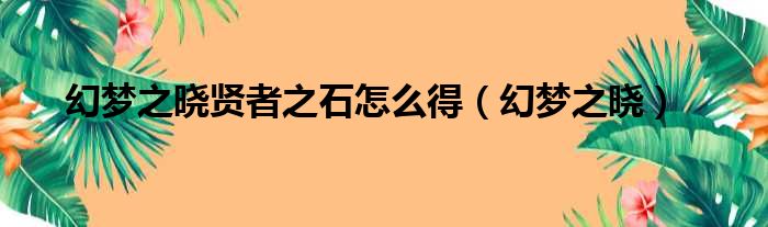 幻梦之晓贤者之石怎么得（幻梦之晓）