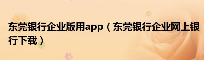 东莞银行企业版用app（东莞银行企业网上银行下载）