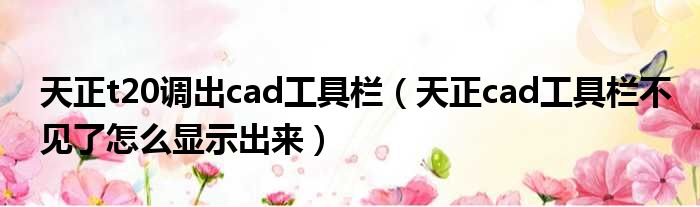 天正t20调出cad工具栏（天正cad工具栏不见了怎么显示出来）