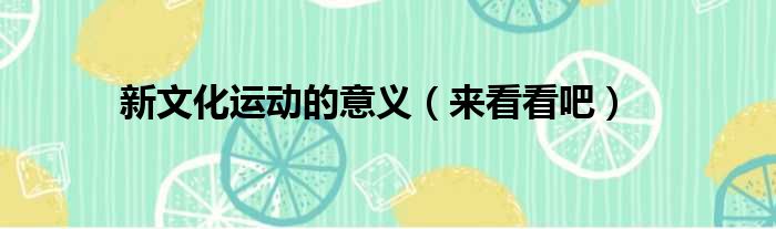 新文化运动的意义（来看看吧）