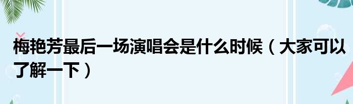 梅艳芳最后一场演唱会是什么时候（大家可以了解一下）