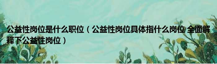 公益性岗位是什么职位（公益性岗位具体指什么岗位 全面解释下公益性岗位）