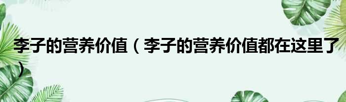 李子的营养价值（李子的营养价值都在这里了）
