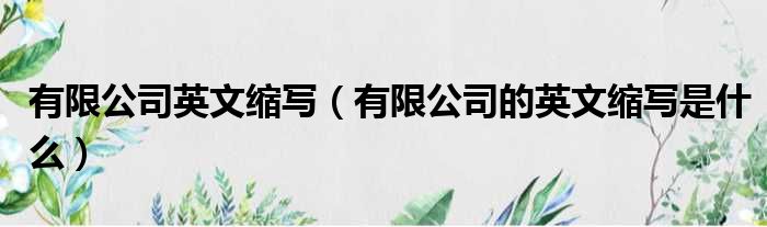有限公司英文缩写（有限公司的英文缩写是什么）