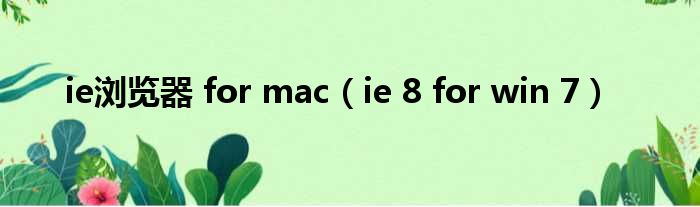 ie浏览器 for mac（ie 8 for win 7）