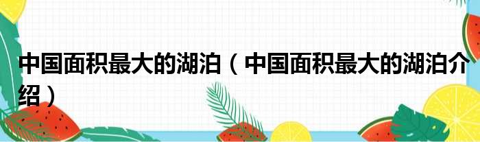 中国面积最大的湖泊（中国面积最大的湖泊介绍）