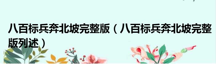 八百标兵奔北坡完整版（八百标兵奔北坡完整版列述）