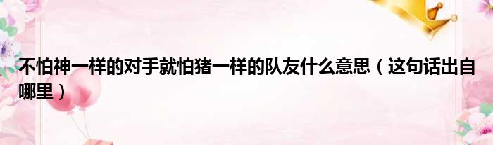 不怕神一样的对手就怕猪一样的队友什么意思（这句话出自哪里）