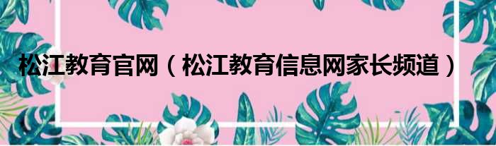 松江教育官网（松江教育信息网家长频道）