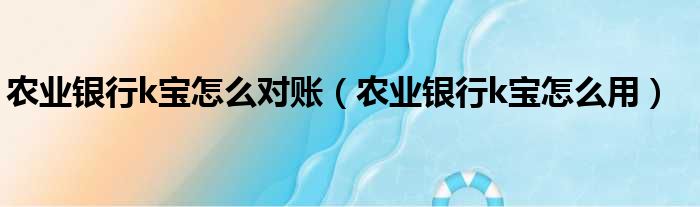农业银行k宝怎么对账（农业银行k宝怎么用）