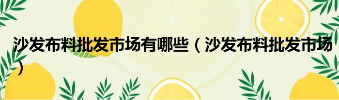 沙发布料批发市场有哪些（沙发布料批发市场）