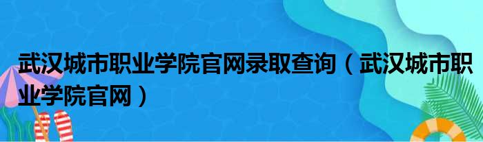 武汉城市职业学院官网录取查询（武汉城市职业学院官网）