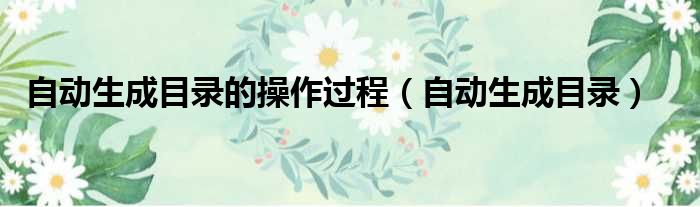 自动生成目录的操作过程（自动生成目录）