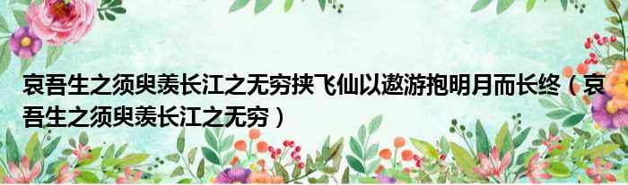 哀吾生之须臾羡长江之无穷挟飞仙以遨游抱明月而长终（哀吾生之须臾羡长江之无穷）