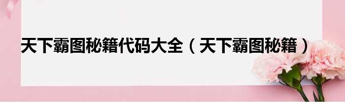 天下霸图秘籍代码大全（天下霸图秘籍）