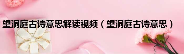 望洞庭古诗意思解读视频（望洞庭古诗意思）