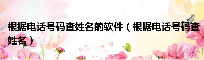 根据电话号码查姓名的软件（根据电话号码查姓名）