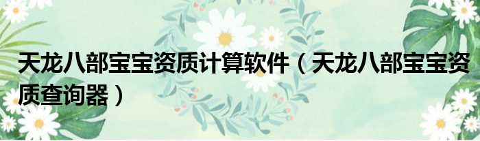 天龙八部宝宝资质计算软件（天龙八部宝宝资质查询器）