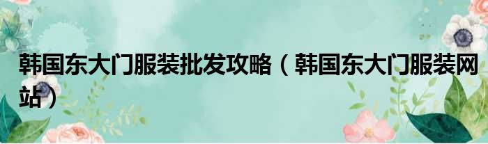 韩国东大门服装批发攻略（韩国东大门服装网站）
