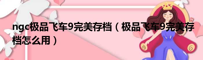 ngc极品飞车9完美存档（极品飞车9完美存档怎么用）