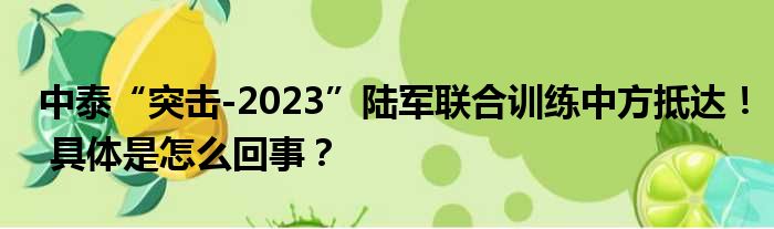 中泰“突击-2023”陆军联合训练中方抵达！ 具体是怎么回事？
