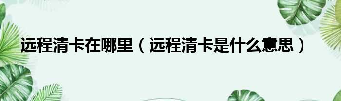 远程清卡在哪里（远程清卡是什么意思）
