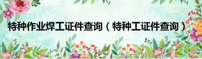特种作业焊工证件查询（特种工证件查询）