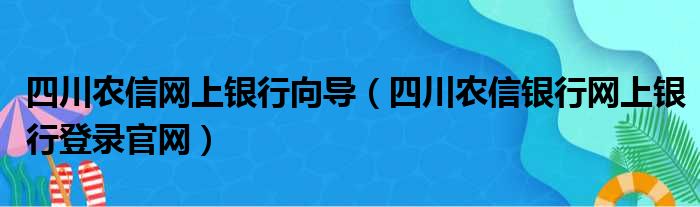四川农信网上银行向导（四川农信银行网上银行登录官网）