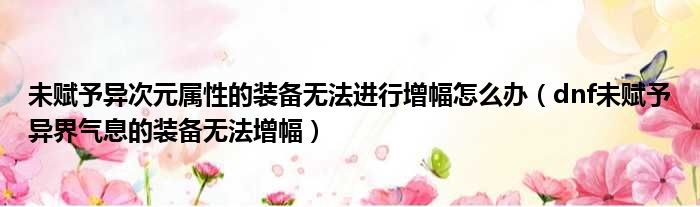 未赋予异次元属性的装备无法进行增幅怎么办（dnf未赋予异界气息的装备无法增幅）