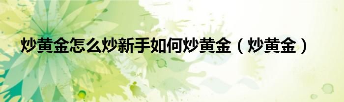 炒黄金怎么炒新手如何炒黄金（炒黄金）