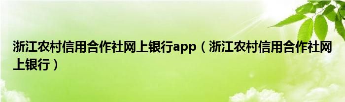 浙江农村信用合作社网上银行app（浙江农村信用合作社网上银行）