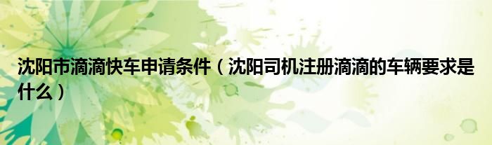 沈阳市滴滴快车申请条件（沈阳司机注册滴滴的车辆要求是什么）