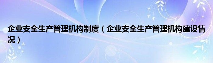 企业安全生产管理机构制度（企业安全生产管理机构建设情况）