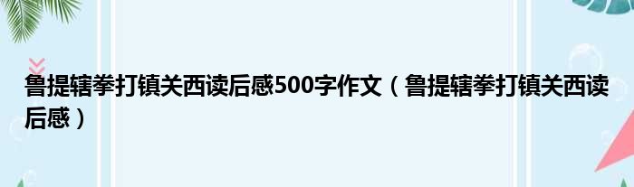 鲁提辖拳打镇关西读后感500字作文（鲁提辖拳打镇关西读后感）