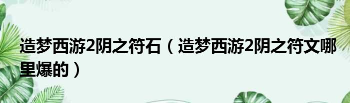 造梦西游2阴之符石（造梦西游2阴之符文哪里爆的）