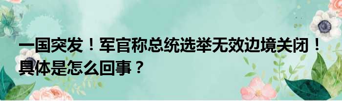 一国突发！军官称总统选举无效边境关闭！ 具体是怎么回事？