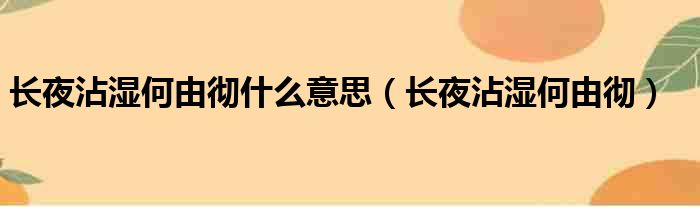 长夜沾湿何由彻什么意思（长夜沾湿何由彻）