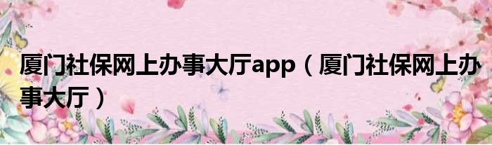 厦门社保网上办事大厅app（厦门社保网上办事大厅）