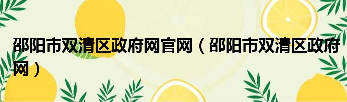 邵阳市双清区政府网官网（邵阳市双清区政府网）