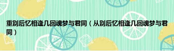 重别后忆相逢几回魂梦与君同（从别后忆相逢几回魂梦与君同）