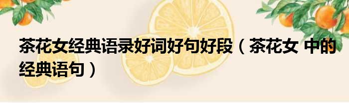 茶花女经典语录好词好句好段（茶花女 中的经典语句）