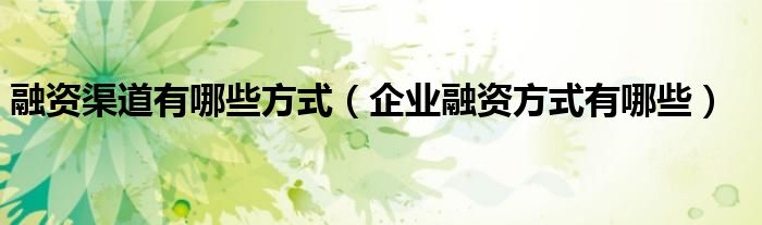 融资渠道有哪些方式（企业融资方式有哪些）