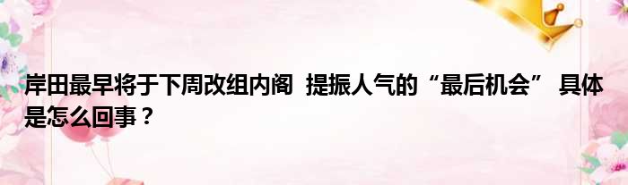 岸田最早将于下周改组内阁  提振人气的“最后机会” 具体是怎么回事？