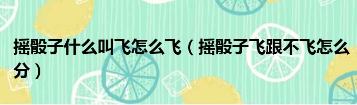 摇骰子什么叫飞怎么飞（摇骰子飞跟不飞怎么分）