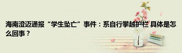 海南澄迈通报“学生坠亡”事件：系自行攀越护栏 具体是怎么回事？