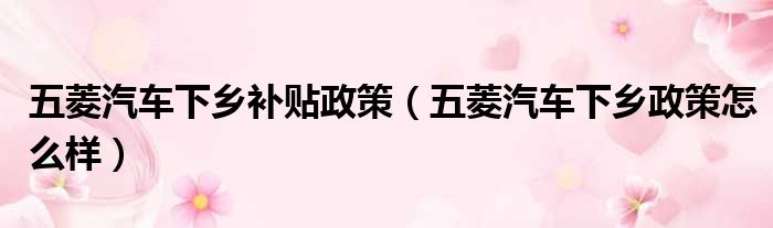 五菱汽车下乡补贴政策（五菱汽车下乡政策怎么样）