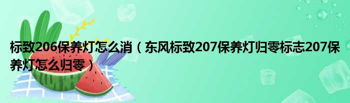 标致206保养灯怎么消（东风标致207保养灯归零标志207保养灯怎么归零）