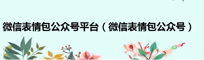 微信表情包公众号平台（微信表情包公众号）