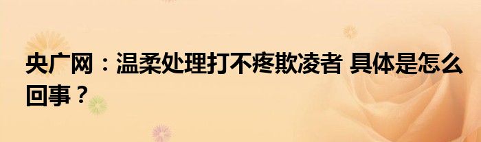 央广网：温柔处理打不疼欺凌者 具体是怎么回事？